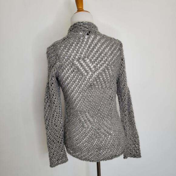 Eileen Fisher Eco Pebble Ash Cardigan Wool Alpaca Open Knit Gray Women Medium - Picture 4 of 12